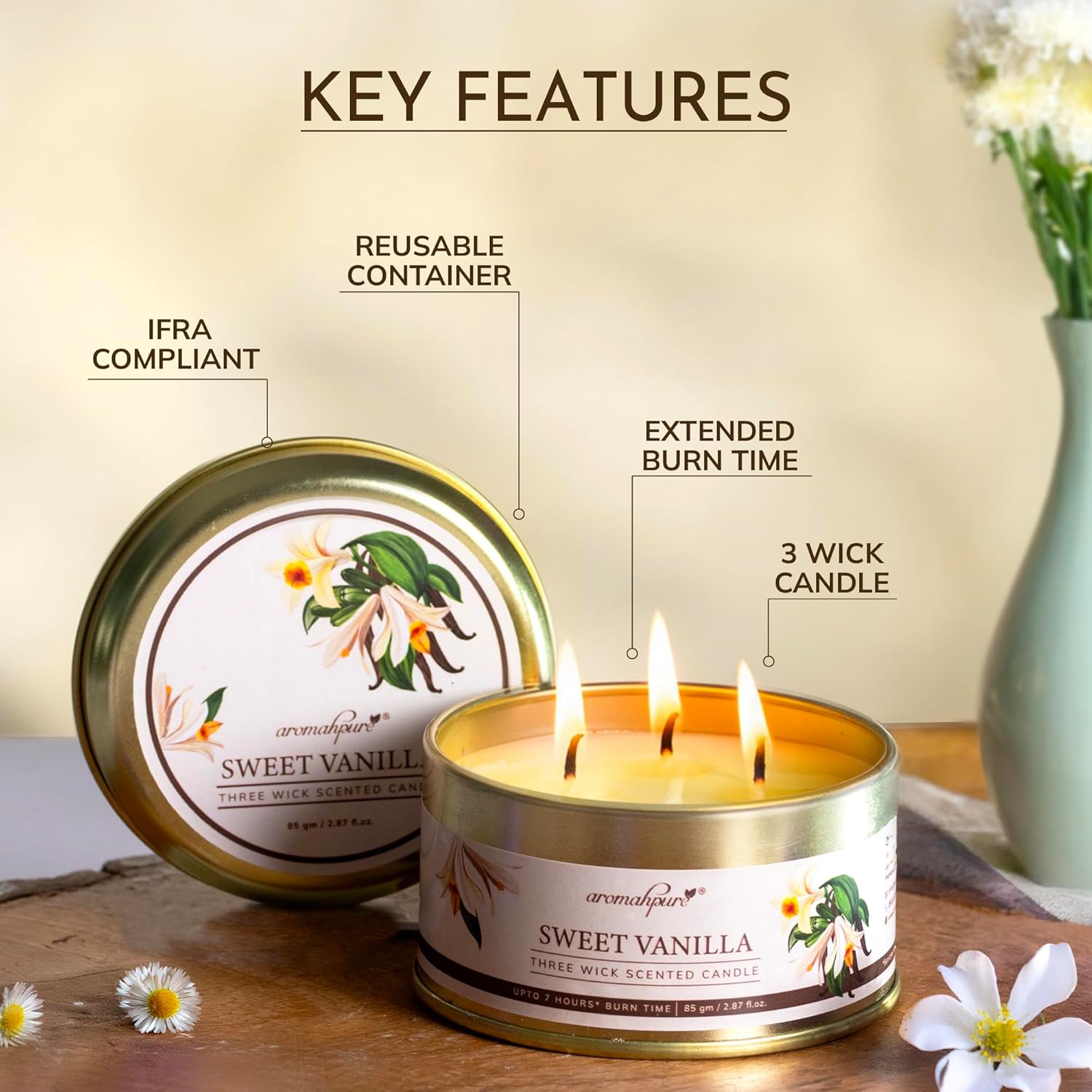 3 Wick Scented Candle Lavender Key Features