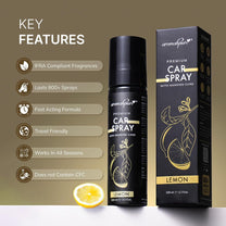 Lemon Car Perfume Spray with Hanging Card | 100ml | Long Lasting 800+ Sprays Car Fresheners | IFRA-Compliant Fragrance and Travel Friendly Car Air Freshener| CFC Free &Fast Acting Formula