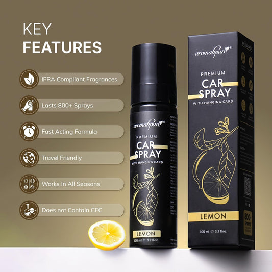 Lemon Car Perfume Spray with Hanging Card | 100ml | Long Lasting 800+ Sprays Car Fresheners | IFRA-Compliant Fragrance and Travel Friendly Car Air Freshener| CFC Free &Fast Acting Formula