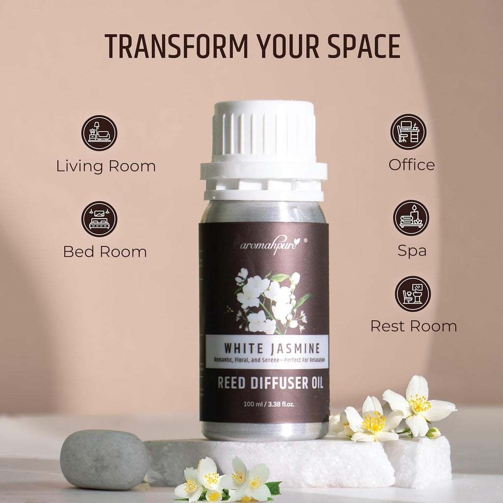 Use White Jasmine fragrance oil in Diffuser at living room, Bed room, Office, Spa and more.