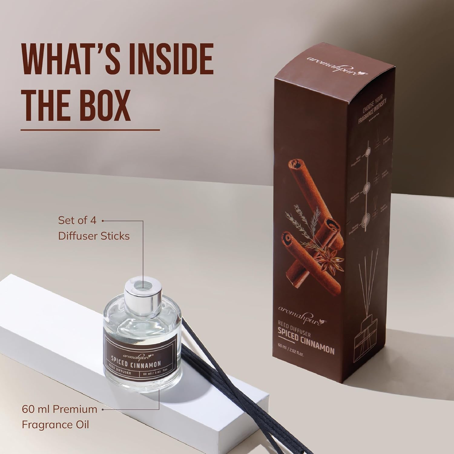 whats inside the box of reed diffuser cinnamon