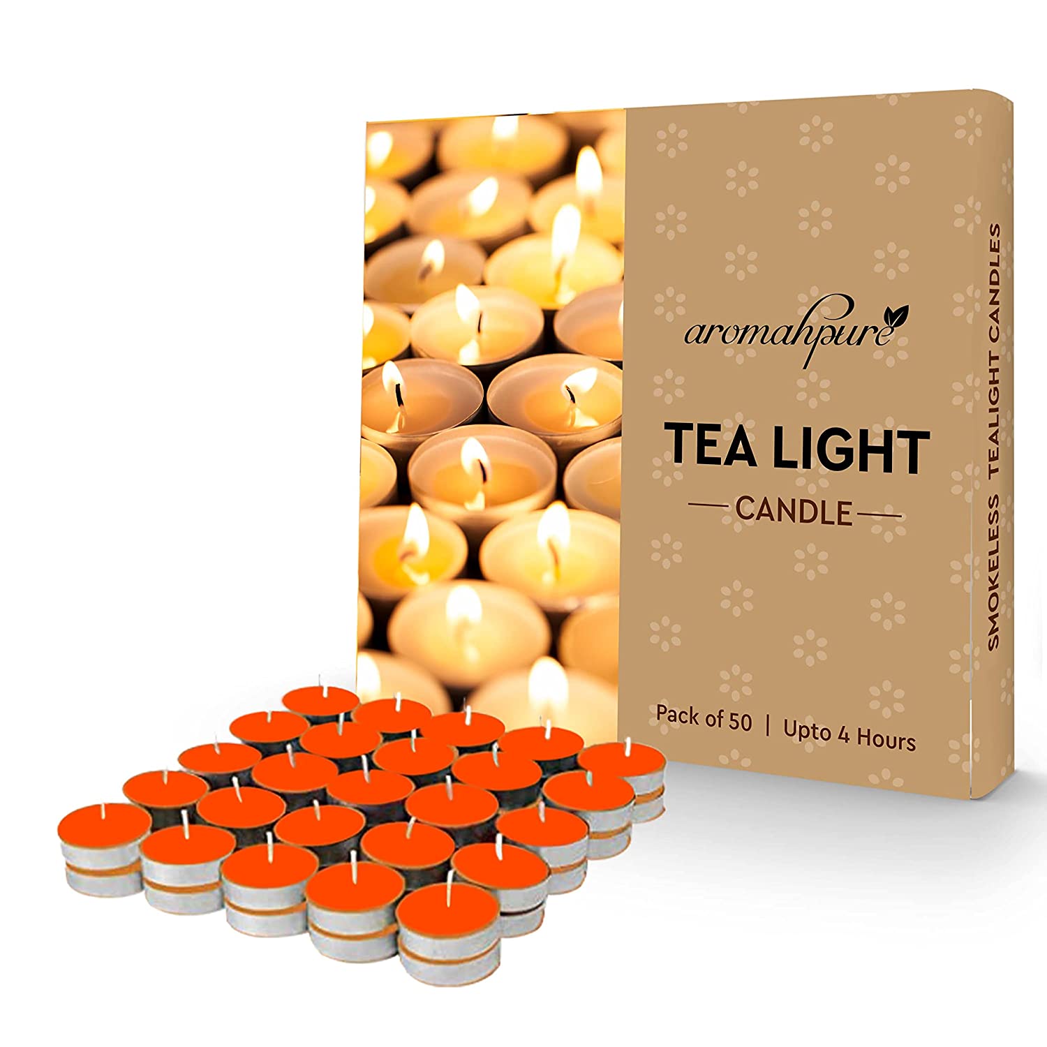 Aromahpure Scented Soy Wax Tealight Candles 10g Orange Pack of 50