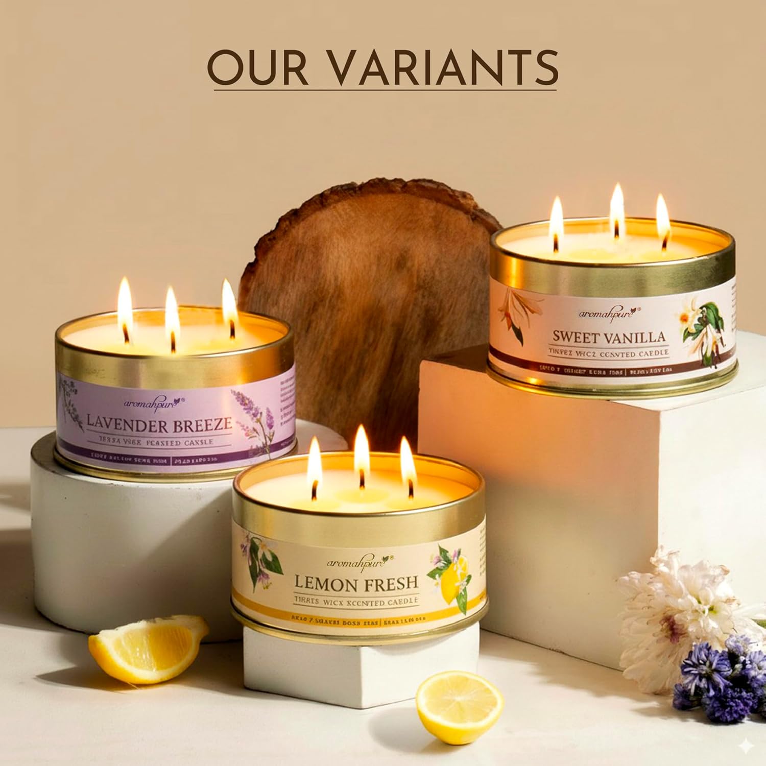 3 wick candles varients - Lavender, Lemon & Vanilla