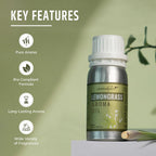 Lemongrass aroma oil bottle with key features