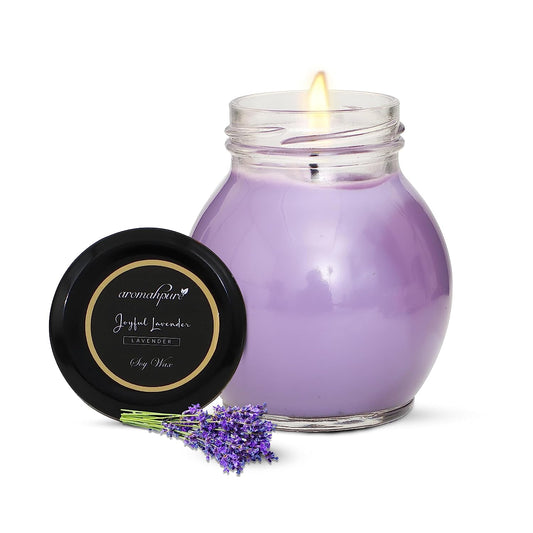 Aromahpure Soy Wax Matki Glass Jar Candles, 30 Hours Burning Time Guaranteed (Joyful Lavender)