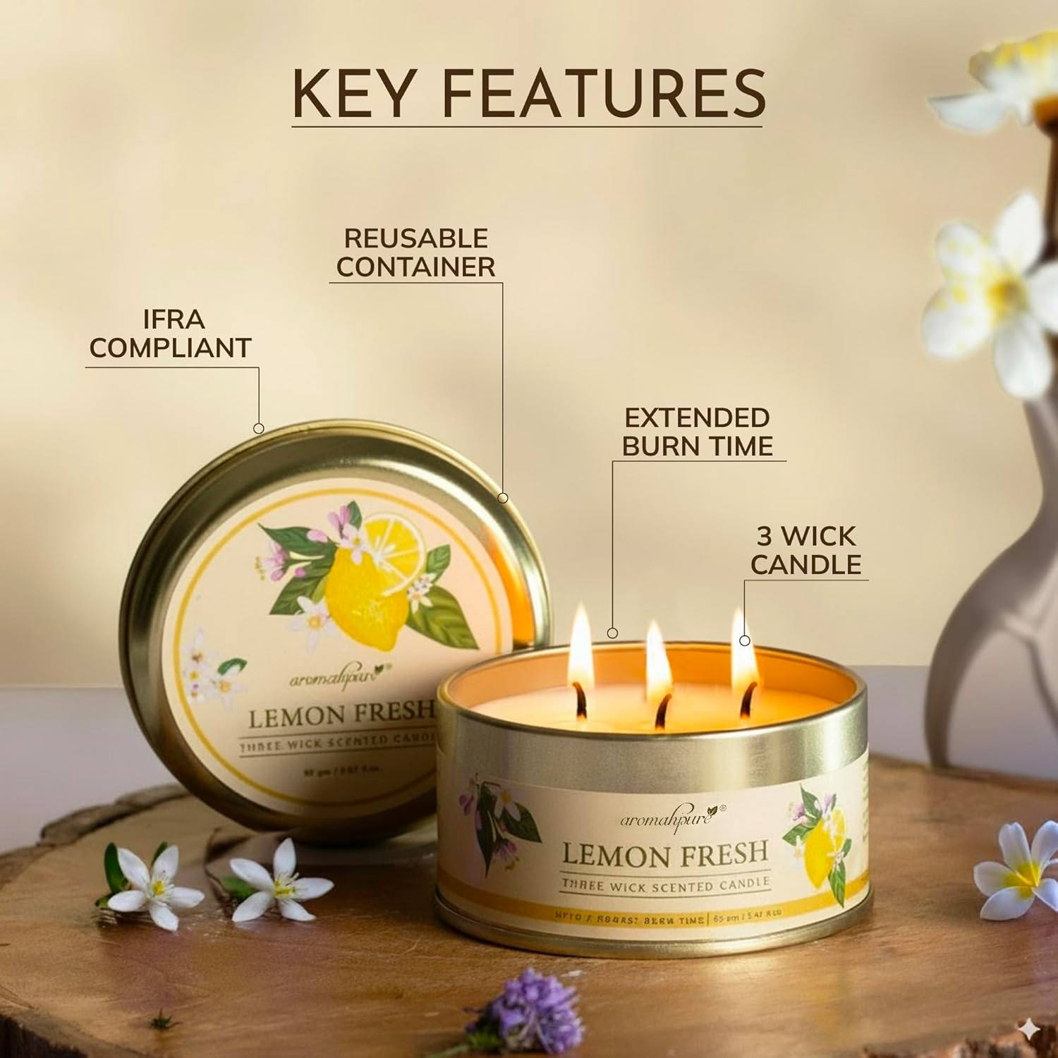 3 Wick Scented Candle Lemon - Key features 