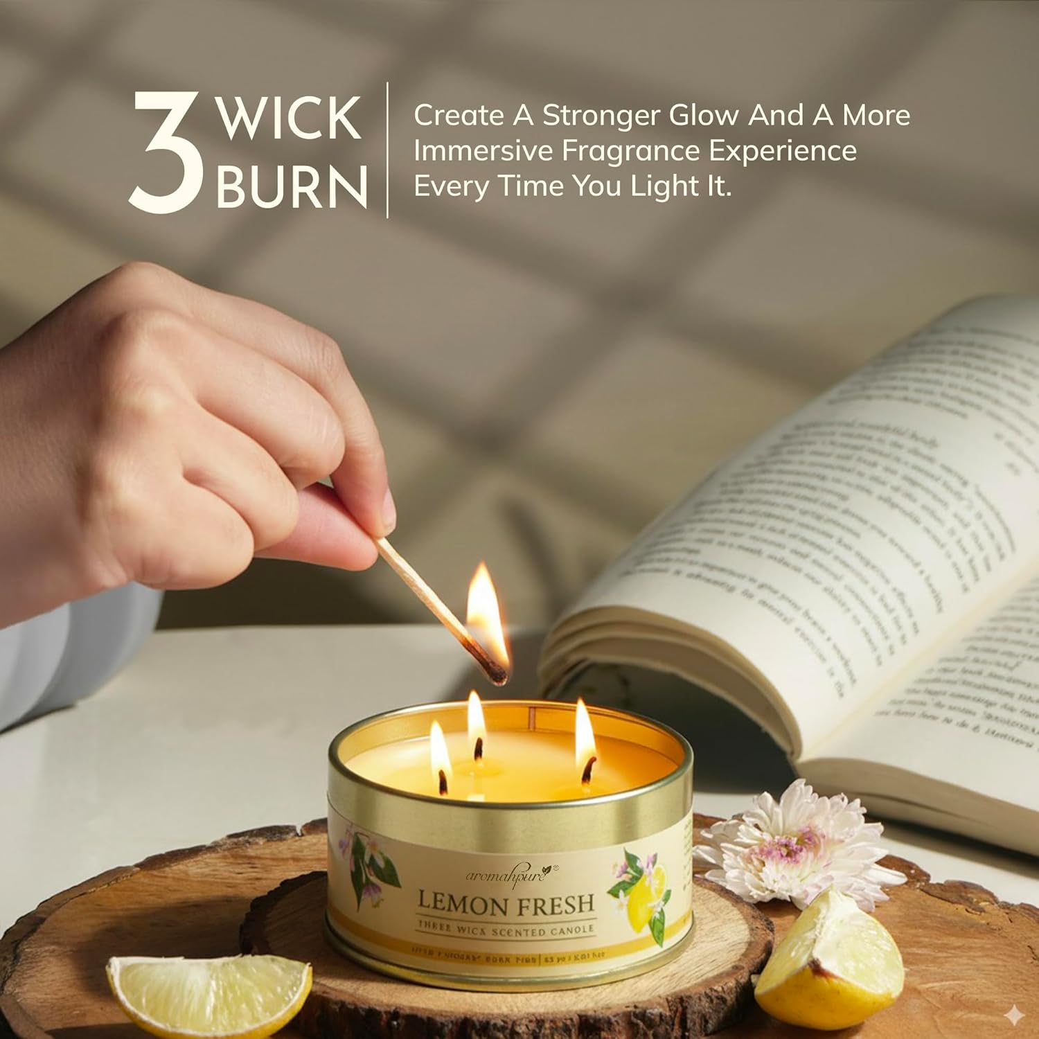 3 Wick Burn Lemon Scented Candle