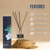 Aromahpure Premium Reed Diffuser | Aqua | 60 ML with 4 Fiber Reed Sticks Long Lasting Upto 35 Days | Room Freshener for Bedroom, Washroom, Office | Toxin Free, Aromatherapy, Stress Relief