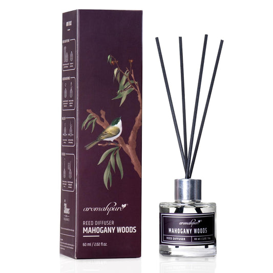 Aromahpure Premium Reed Diffuser | Mahogany | 60 ML with 4 Fiber Reed Sticks Long Lasting Upto 35 Days | Room Freshener for Bedroom, Washroom, Office | Toxin Free, Aromatherapy, Stress Relief