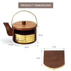 Orren Living 100% Sheesham Wood Coaster Set with Kettle-Shaped Stand – 6 Gold-Accented Coasters, Eco-Friendly, Durable & Easy to Clean – Elegant Addition to Any Coffee Table or Dining Area