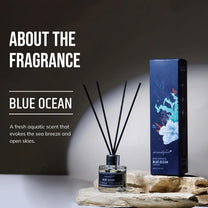 Aromahpure Premium Reed Diffuser | Aqua | 60 ML with 4 Fiber Reed Sticks Long Lasting Upto 35 Days | Room Freshener for Bedroom, Washroom, Office | Toxin Free, Aromatherapy, Stress Relief