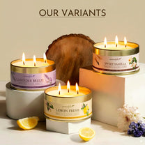 3 Wick Scented Candles Variants - Lavender, Lemon & Vanilla