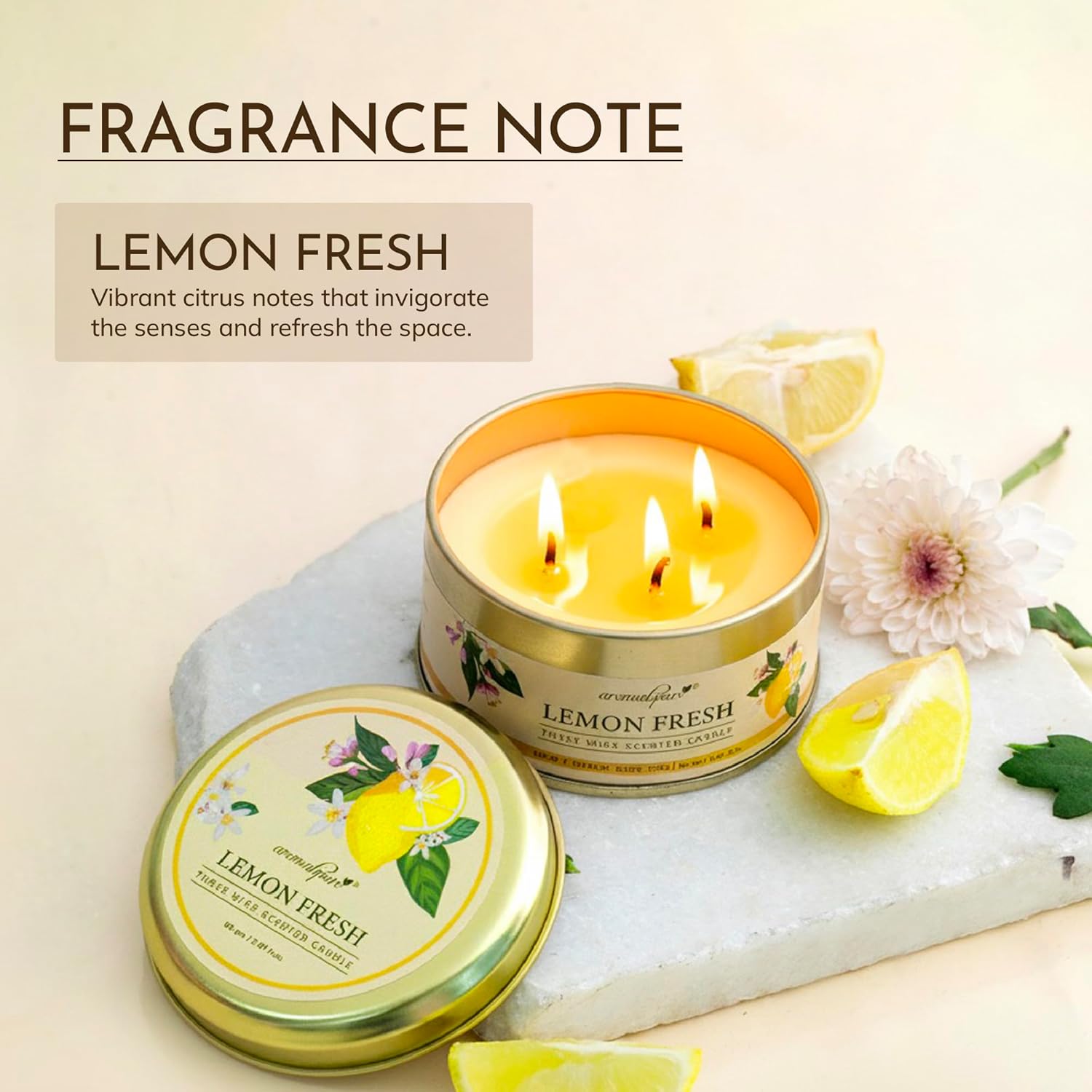 3 Wick Scented Candle Lemon Fragrance notes