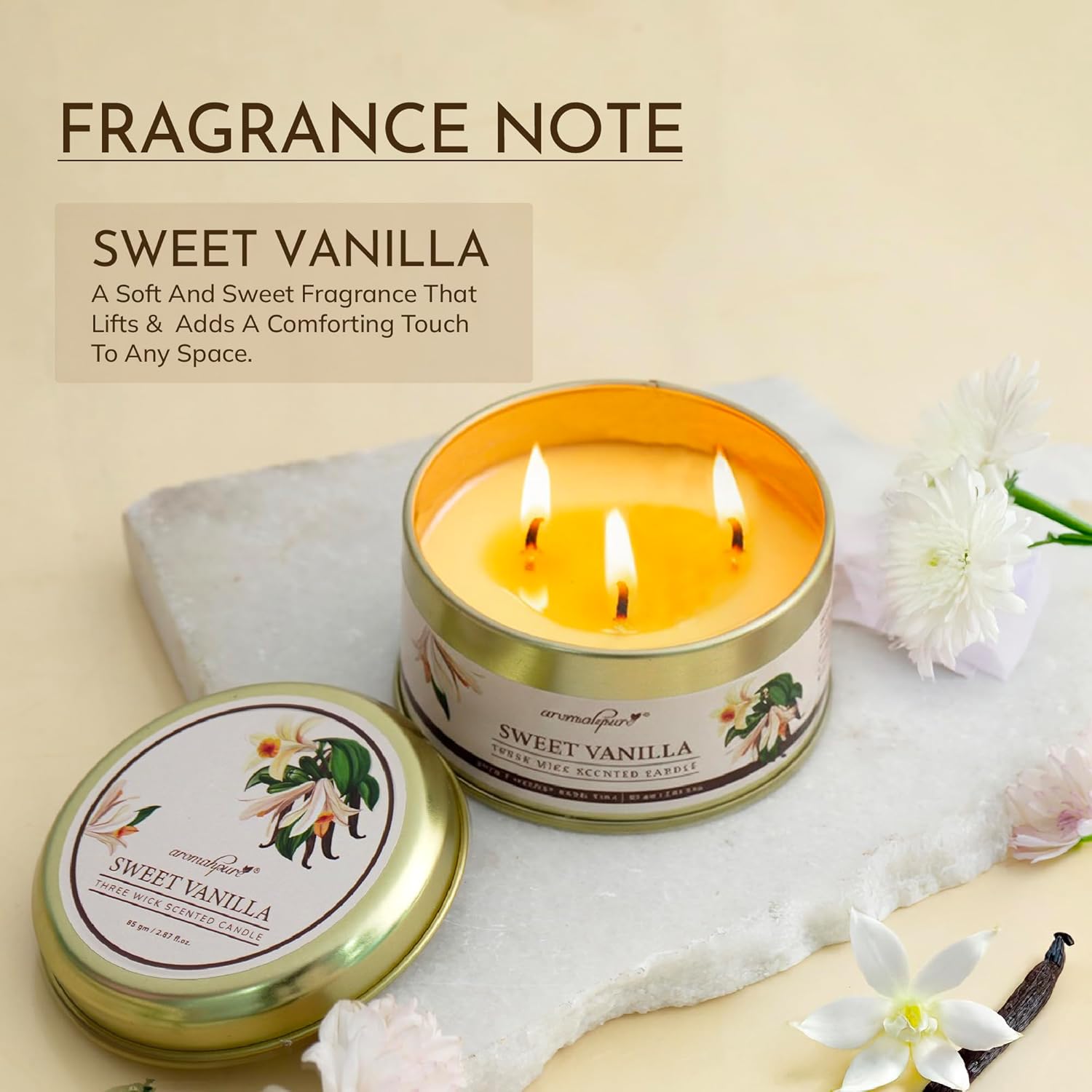 3 Wick Vanilla Scented Candle Fragrance Note