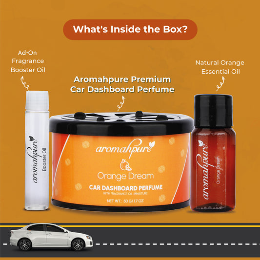 Aromahpure Dashboard Car Perfume with 50 ML Miniature Fragrance Oil (Lavender, Orange)