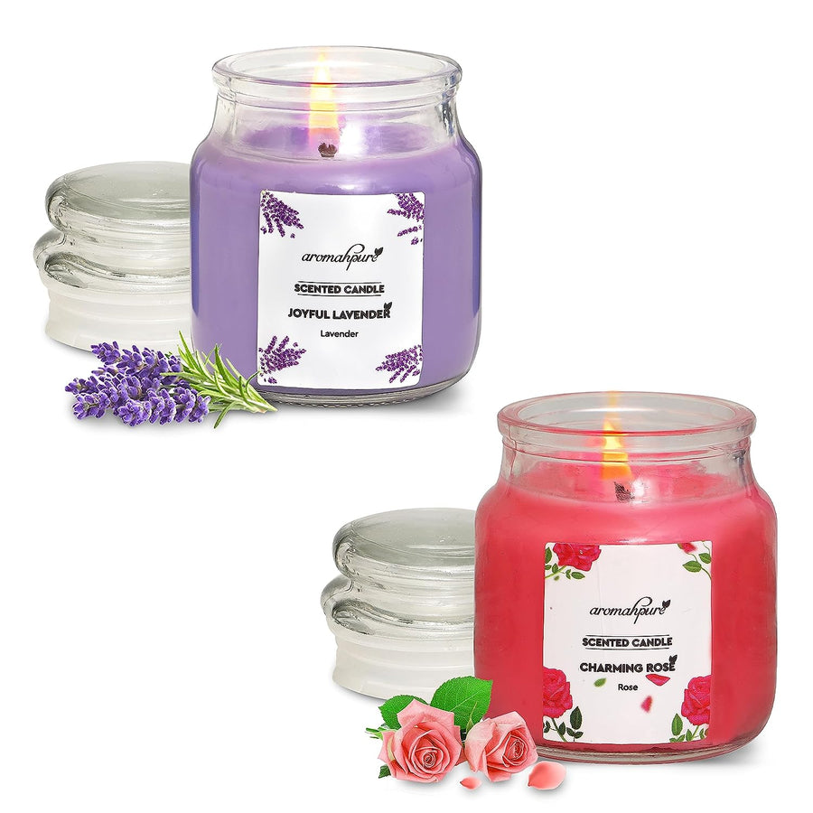 Aromahpure Soy Wax Yankee Jar Candles, 50 Hours Burning Time Guaranteed (Joyful Lavender, Charming Rose)