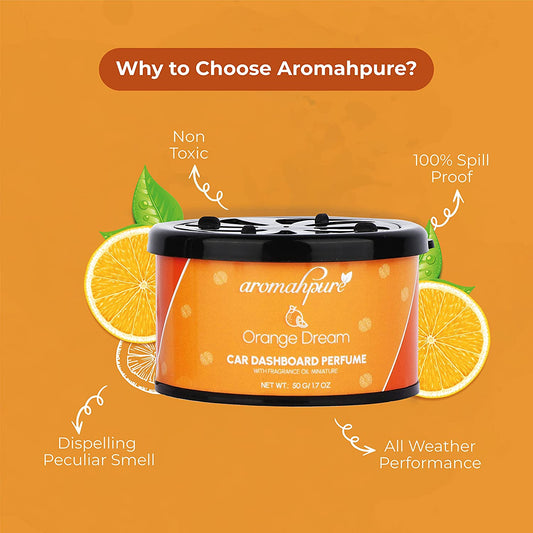 Aromahpure Dashboard Car Perfume with 50 ML Fruity Miniature, Orange Fragrance Oil