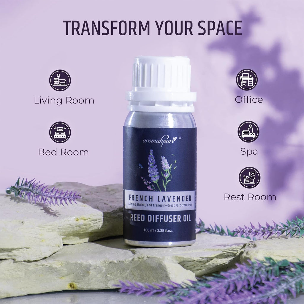Use Lavender fragrance oil with diffuser at living room, bedroom, office, spa & more.
