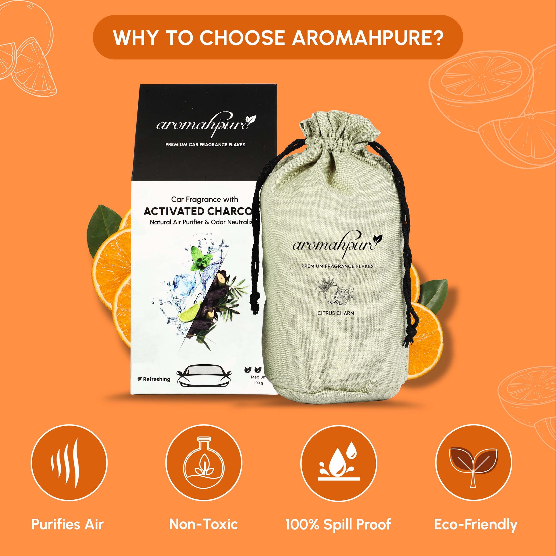 Buy Long Lasting Car Perfume Online (Orange & Lemongrass) at Aromahpure