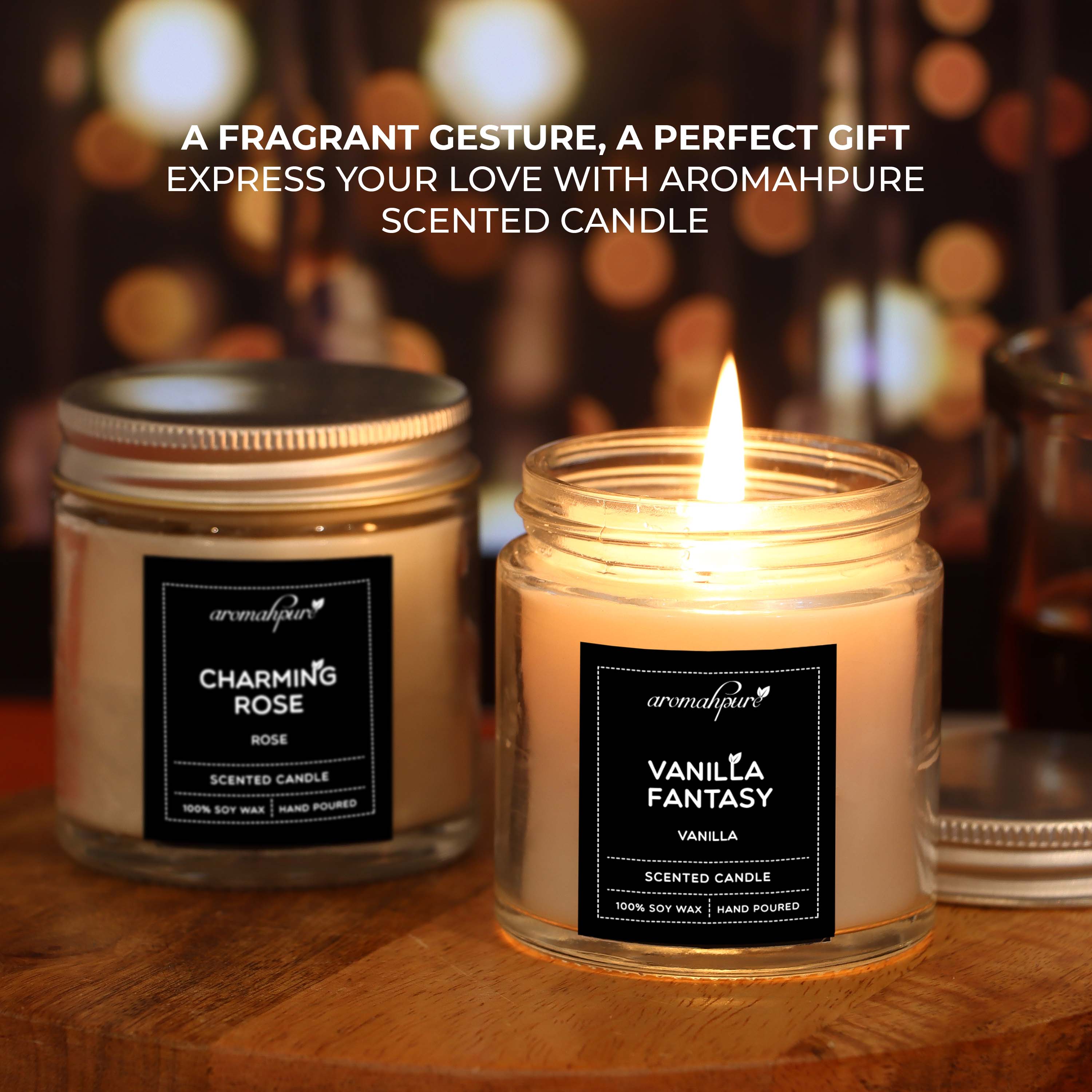 Aromahpure Scented Candle Rose Vanilla Jar