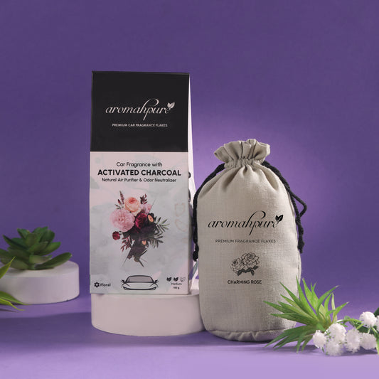 Aromahpure Premium Car Perfume Flakes with Activated Charcoal - Floral (Rose)