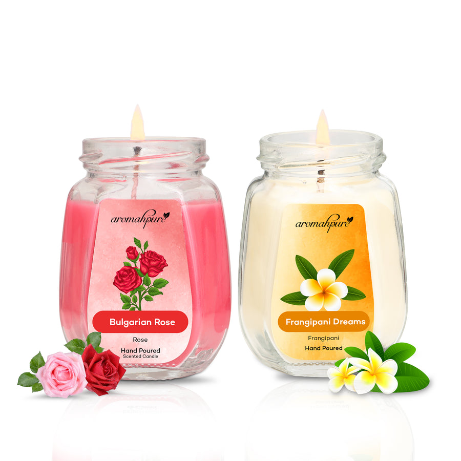 Soy Wax Big Octa Jar Candle, 84 Hours Burning Time Guaranteed | Frangipani Dreams & Charming Rose