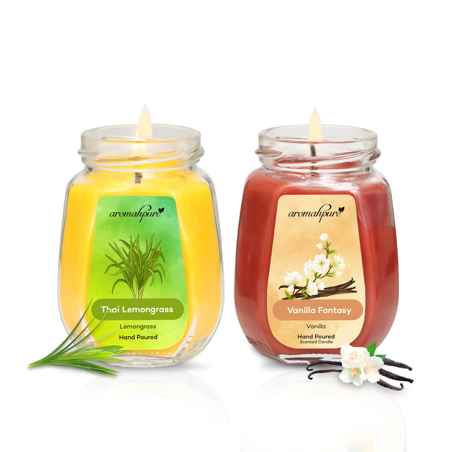 Soy Wax Big Octa Jar Candle, 84 Hours Burning Time Guaranteed | Vanilla Fantasy & Thai Lemongrass)