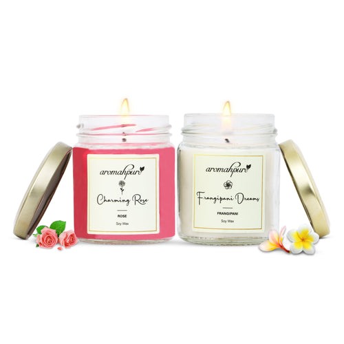 Big round jar combo scented candles with rose & frangipani fragrance