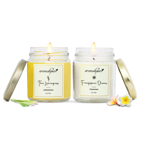 Big round jar combo candles with lemongrass & frangipani fragrance