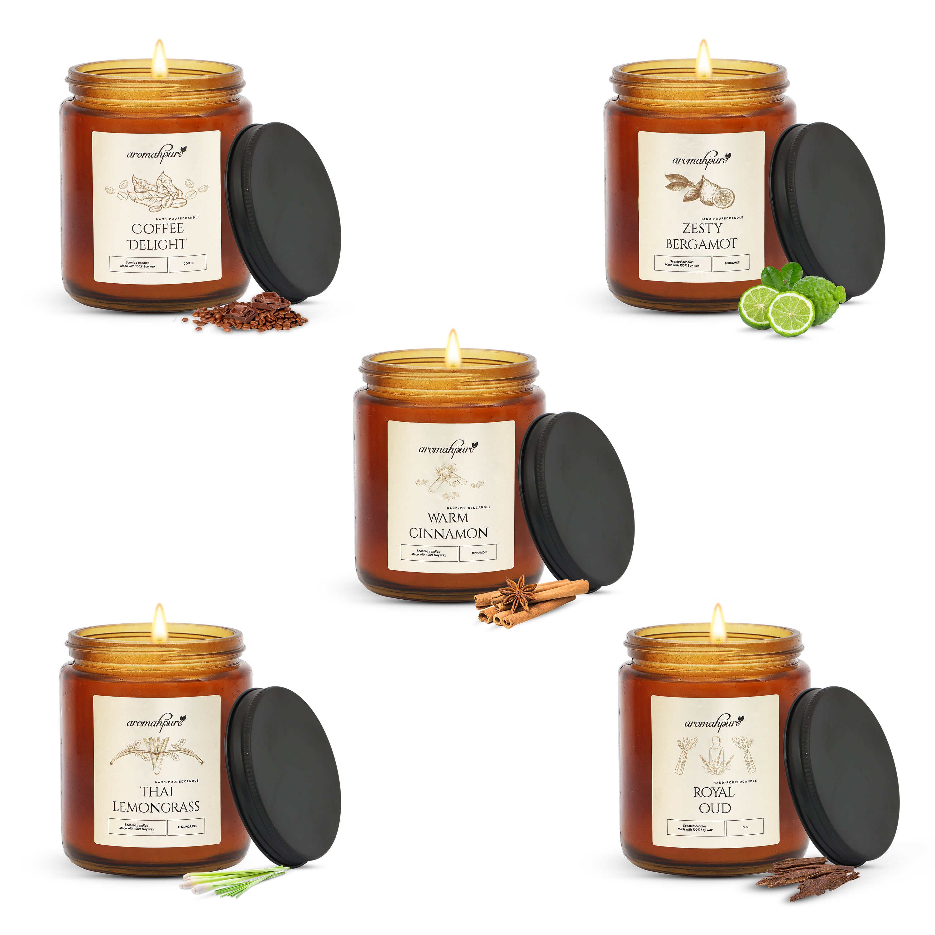 Black Screw Jar Candles Pack of 5 Fragrances