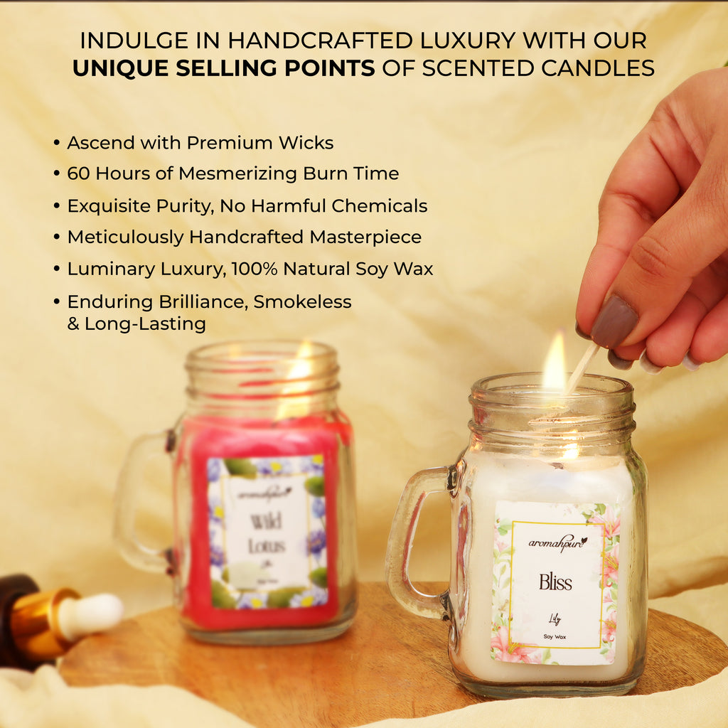 Aromahpure Soy Wax, Mason Jar Candles, 60 Hours Burning Time Gauranteed (Wild lotus, Bliss)
