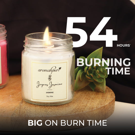 Aromahpure Soy Wax Round Jar 100ml Candles, 54 Hours Burning Time Guaranteed (Joyous Jasmine, Strawberry Fantasy)