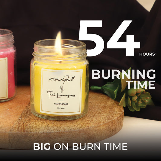 Aromahpure Soy Wax Round Jar 100ml Candles, 54 Hours Burning Time Guaranteed (Thai lemongrass, Twist)