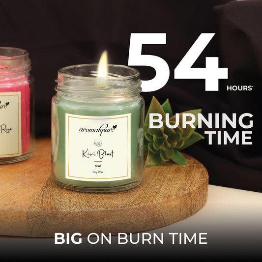 Aromahpure Soy Wax Round Jar 100ml Candles, 54 Hours Burning Time Guaranteed (Charming Rose, Kiwi Blast)