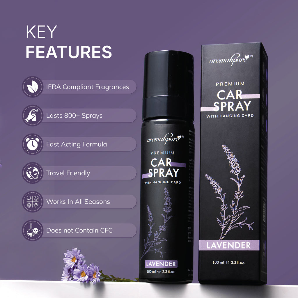 Key features of Aromahpure Premium Lavender Car perfume spray with hanging card