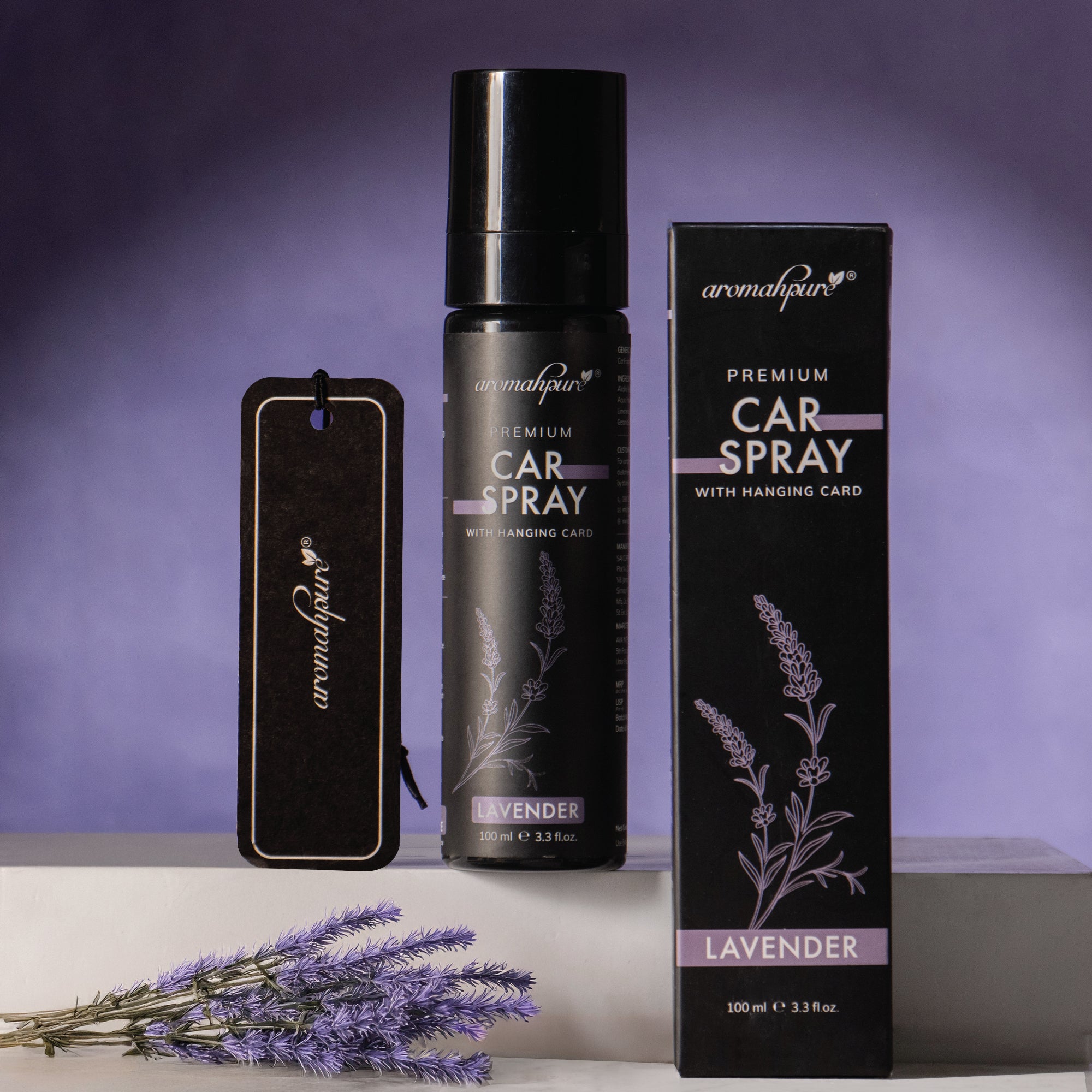 Aromahpure Premium Lavender Car perfume spray with hanging card