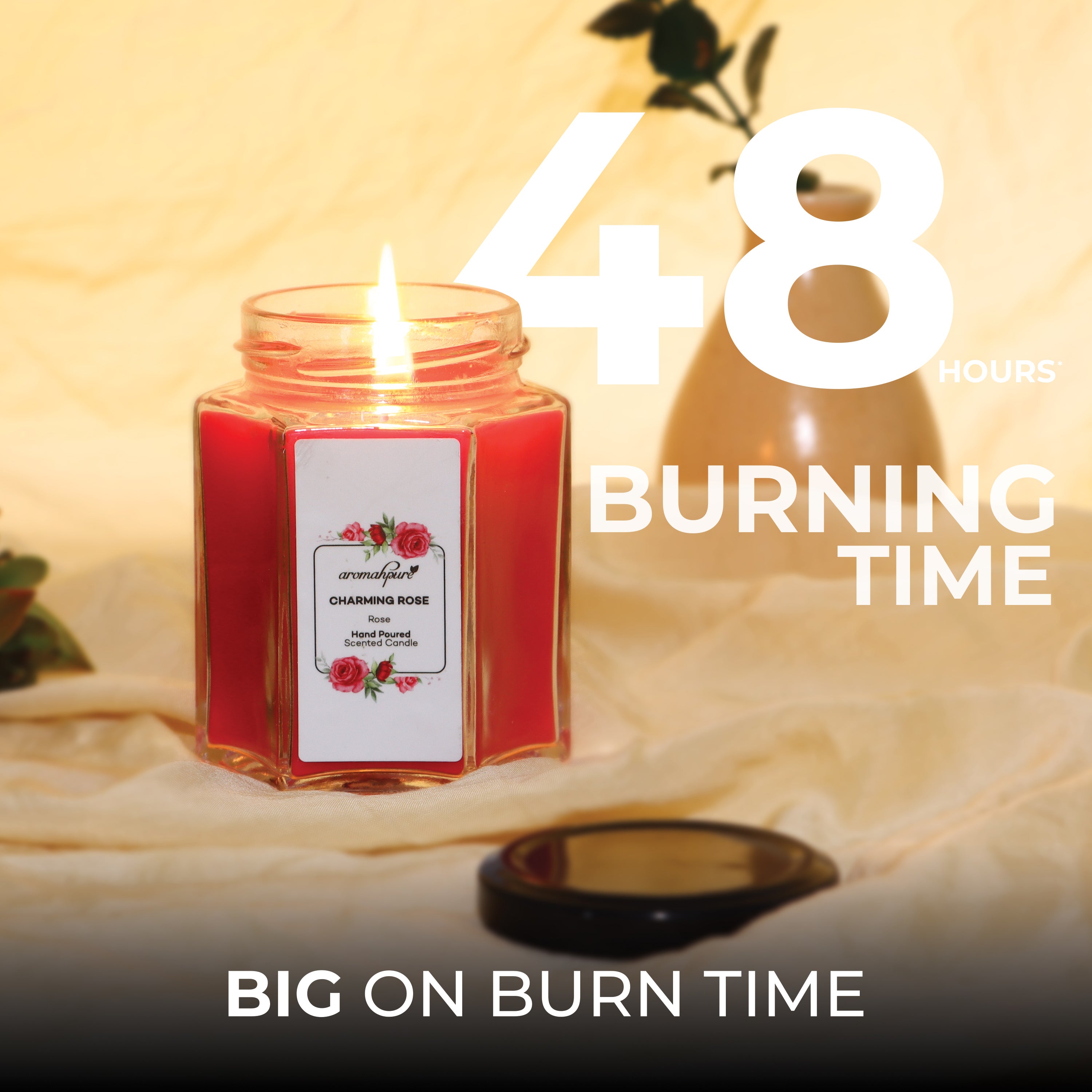 Scented Hexa Jar Candle Rose 48 hours burning time