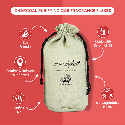 Aromahpure Premium Car Perfume Flakes with Activated Charcoal - Floral (Rose)