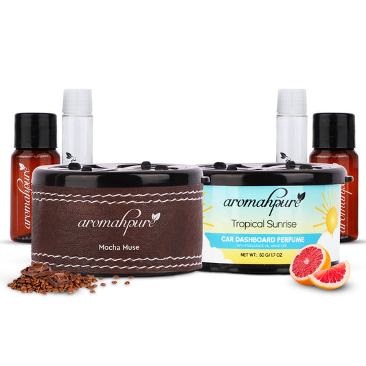 Aromahpure Dashboard Car Perfume with 50 ML Miniature Fragrance Oil (Coffee, Grapefruit)