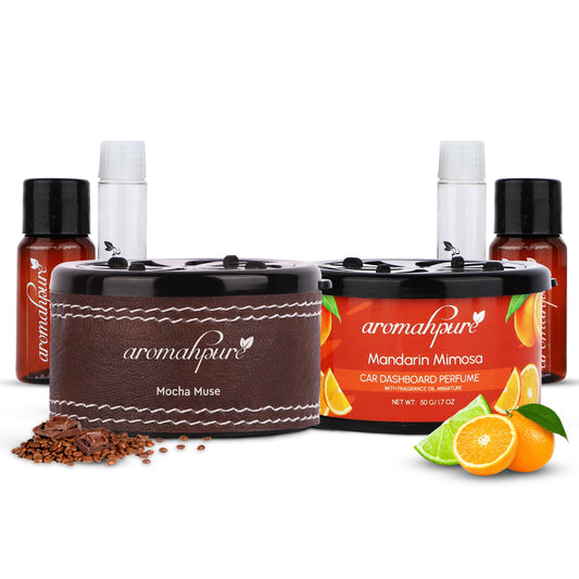 Aromahpure Dashboard Car Perfume with 50 ML Miniature Fragrance Oil (Coffee, Lime, Orange, Aldehydes)