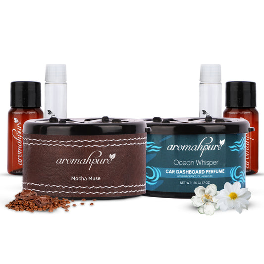 Aromahpure Dashboard Car Perfume with 50 ML Miniature Fragrance Oil (Coffee, Watery, White Floral, Musk)