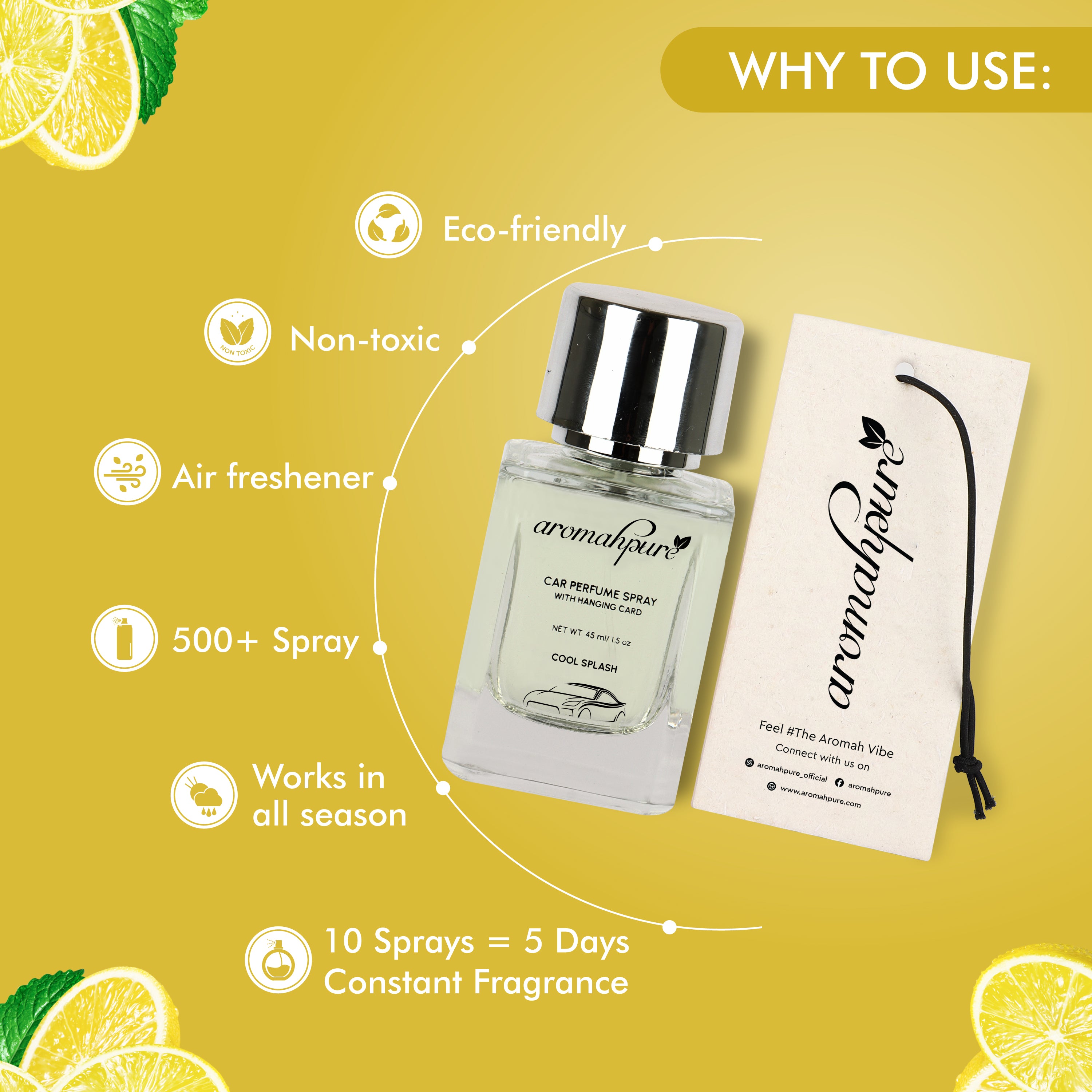 Aromahpure Refreshing Car Perfume Spray with Hanging Card (Cool Splash)
