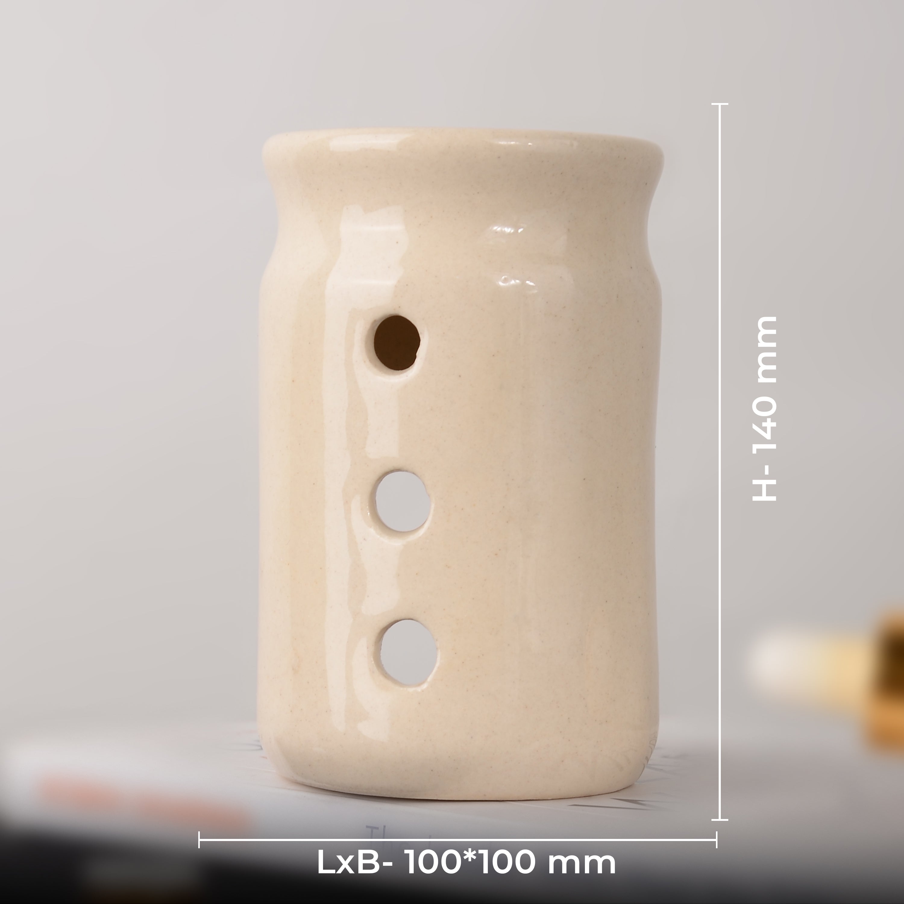 White Tealight Ceramic Cylindrical with Dots Design Diffuser with 15 ml Fragrance Oil (Thai Lemongrass)