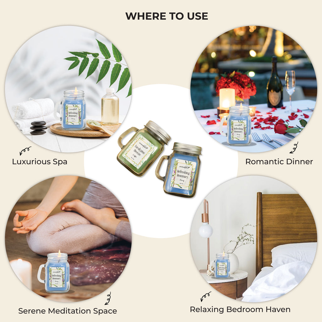 Where to use Mason Jar Candles Eucalyptus & Rosemary