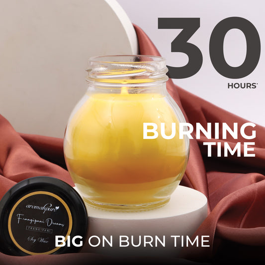 Aromahpure Soy Wax Matki Glass Jar Candles, 30 Hours Burning Time Guaranteed (Frangipani Dreams)