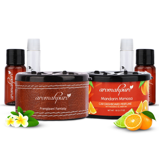 Aromahpure Dashboard Car Perfume with 50 ML Miniature Fragrance Oil (Frangipani, Lime, Orange, Aldehydes)