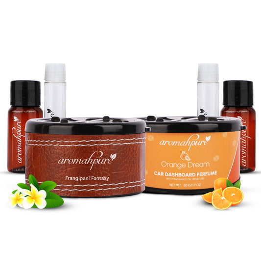 Aromahpure Dashboard Car Perfume with 50 ML Miniature Fragrance Oil (Frangipani, Orange)
