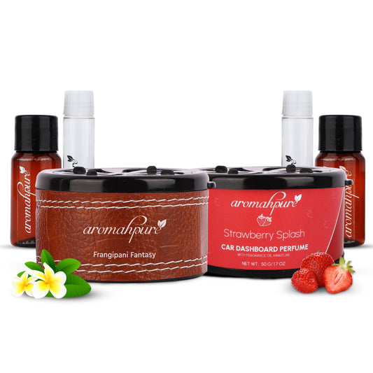 Aromahpure Dashboard Car Perfume with 50 ML Miniature Fragrance Oil (Frangipani, Strawberry)
