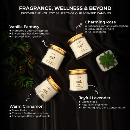 Golden Screw Jar Candle Pack of 4 Fragrances - Vanilla, Rose, Cinnamon & Lavender