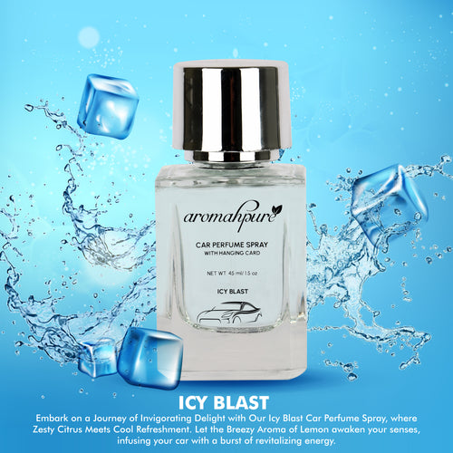 Icy Blast Car Perfume Spray with Hanging Card | Refreshing | 45ml | 500+ sprays | Long Lasting | Air Freshener for Car Interior